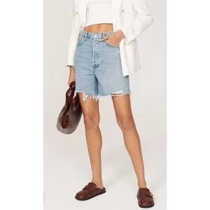 AGOLDE Light Wash Stella Distressed Long Denim Shorts